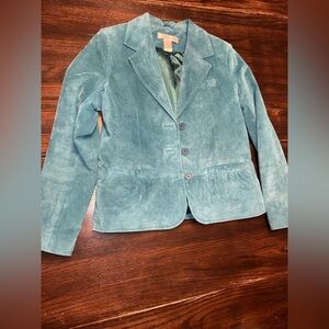 Y2K Vintage Teal Genuine Leather Blazer Jacket Size Small TTS